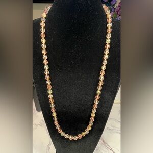 Vintage Joan Rivers 1990s Pink and Clear Long Beaded Necklace